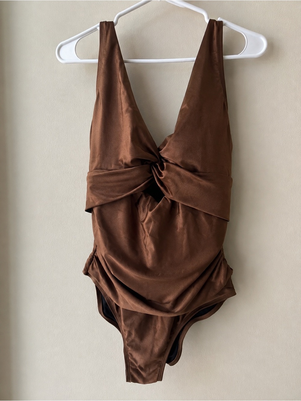 DKNY Brown Twist Front One Piece Swimsuit Size L